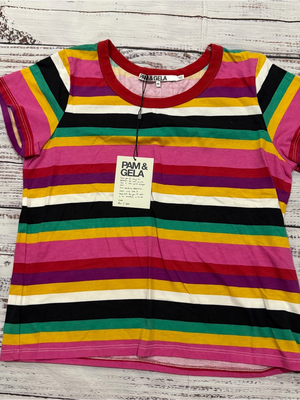 Pam & Gela Girls Multicolor Stripe Tee - Pink, Yellow, Green, Black & White